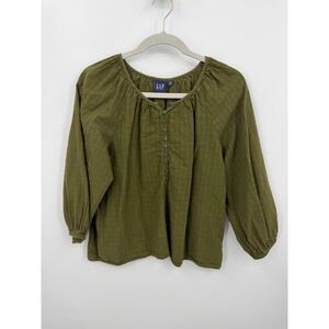 Gap Baby B Henley Top Women Size M Green 3/4 Sleeve Textured Cotton Blouse